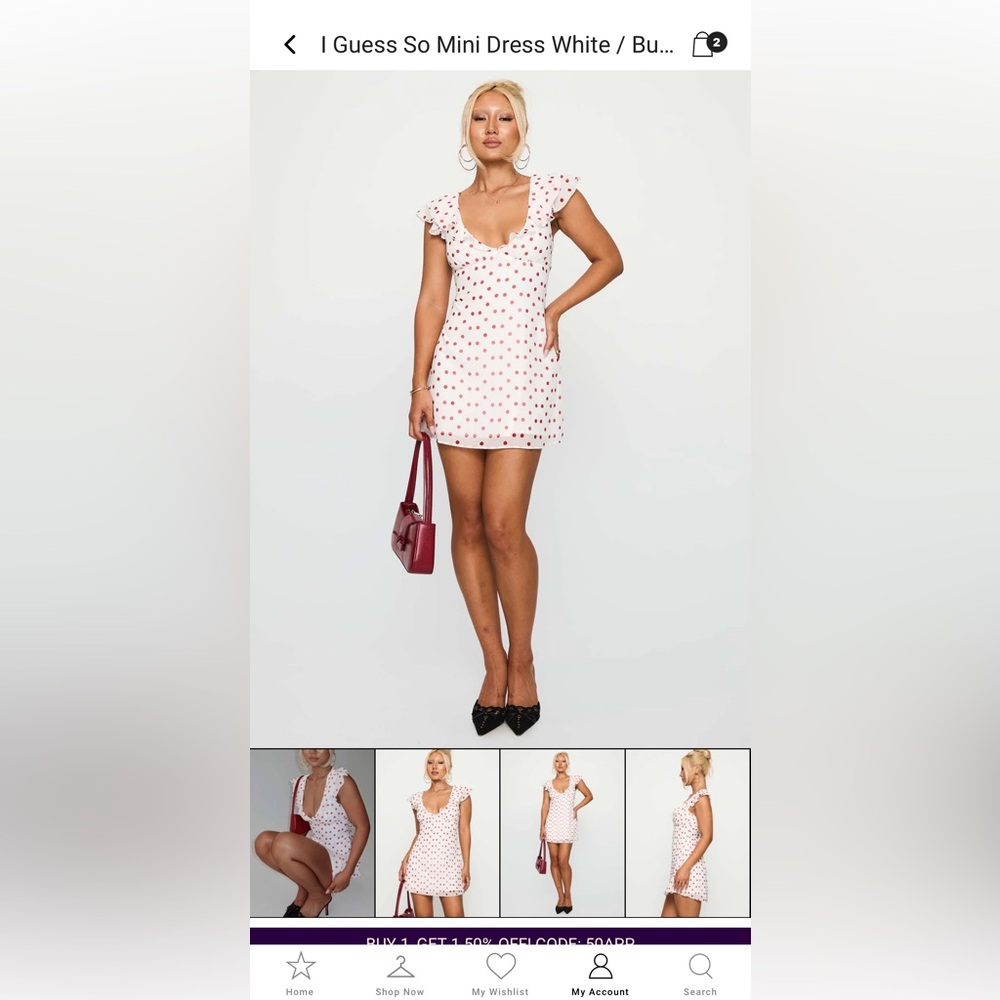 Princess Polly White Mini Dress with Red Polka Dots